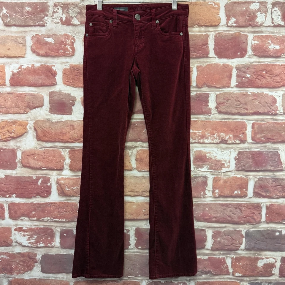 KUT from the Kloth Farrah Baby Bootcut Pants Womens 0 Red Corduroy Pocketed - Image 1 of 4