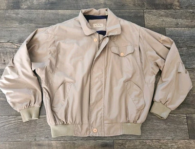 Jaqueta corta-vento masculina vintage Izod golfe zíper completo bronzeada média leve anos 90  - Imagem 1 de 4