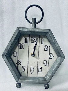 Clock METAL Galvanized CLOCK Battery Operated Hawkins New - Picture 1 of 7
