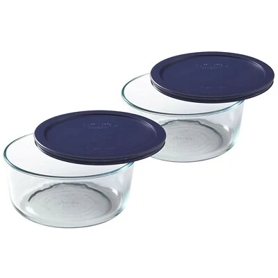 Pyrex 7203 Tazón de almacenamiento de alimentos de vidrio de 7 tazas con cubierta de tapa azul oscuro de 7402 piezas (paquete de 2) Foto 1 de 4