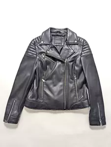 ANDREW MARC NEW YORK Giacca Moto Donna in Vera Pelle con Cerniera - Nero - Med - Foto 1 di 11
