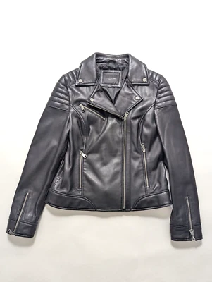 ANDREW MARC NEW YORK Women's Zippered Genuine Leather Moto Jacket - Black - Med - Image 1 of 4