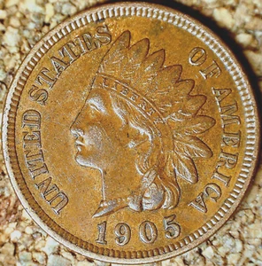 1905 Indian Head Cent - AU+ POLIQUIN VAR-60, REPUNCHED DATE, HUGE CRACK (M365) - Picture 1 of 7