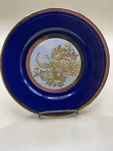 Vintage - Art Of Chokin - Gold und Silber Gravuren - Blauer Pfau Teller 24K Goldrand - Bild 1 von 7