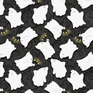 Tela de algodón remolino negro arrojado Glow In The Dark Chills & Thrills Ghosts BTY - Imagen 1 de 2