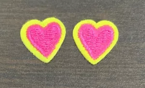 Small Pink And Yellow Embroidered Hearts Sew On Patches Set of 2 - Picture 1 of 3