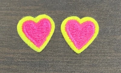 Small Pink And Yellow Embroidered Hearts Sew On Patches Set of 2 - Image 1 of 3