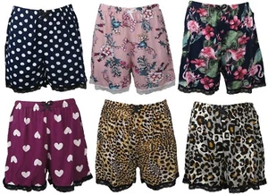 Women's Printed PJ Shorts with Lace Trims Sizes S-2XL New - Picture 1 of 8