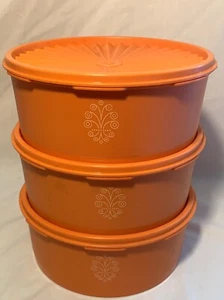 3 Vintage Tupperware Canisters Orange - Picture 1 of 9