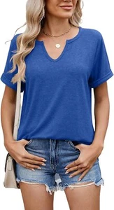 2025 Womens Summer Tops Short Sleeve V-Neck T Shirts Casual Basic Tees Trendy Cl - Picture 1 of 6