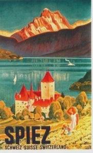 Affiche ancienne originale SPIEZ BERNESE OBERLAND LAKE vers 1935 - Photo 1/1