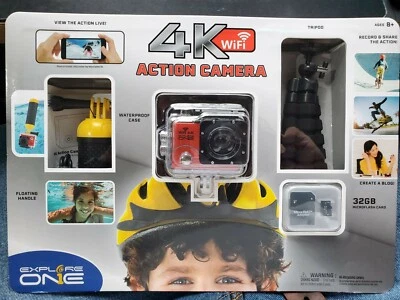 ExploreOne 4K Wi-Fi Action Helmet Camera with 32 GB Micro SD Memory Card Tripod - Image 1 of 2