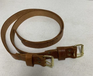 Mens Double 2 Prong Belt 42 Leather 1.5" Brown Casual Vintage Style Lot of 2 - Picture 1 of 5