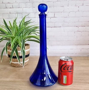 Vintage Depose Cobalt Blue Mid Century Glass Decanter, Genie Bottle With Stopper - Picture 1 of 16