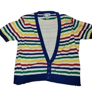 Vintage Cathy Daniels Multicolor Striped Short Sleeve Sweater Women's Size M - Picture 1 of 7