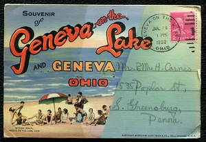 Geneva on the Lake Geneva Ohio Midway beach postcard folder DPO - Picture 1 of 2