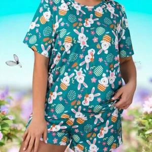 Conjunto corto de pijama de Pascua para mujer talla grande 3XL salón dormir conejitos - Imagen 1 de 1