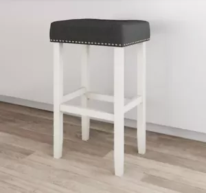 Nathan James Hylie 29 in. Tufted Gray Nailhead Saddle Cushion Bar Stool - Picture 1 of 4