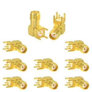 10x SMA Gniazdo Kąt prosty Otwór przelotowy PCB Edge Mount Lutowane Złącze RF Adapter - Zdjęcie 1 z 7