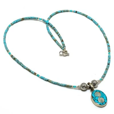Collar de plata de ley 925 con piedras preciosas turquesa tibetana natural i165 Foto 1 de 4