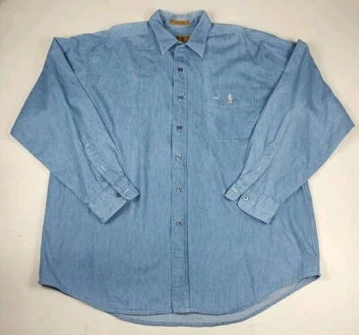 NBA Mens JEAN DENIM CHAMBRAY Shirt XL LONG SLEEVE BUTTON UP LOGO - Image 1 of 4