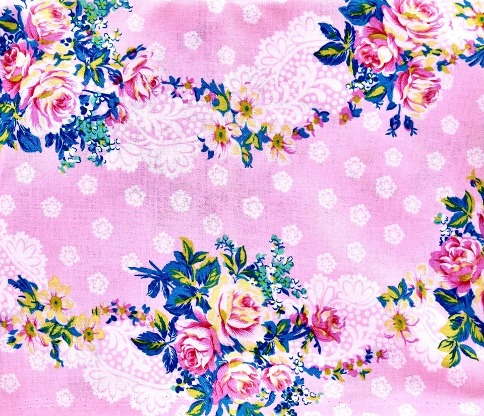 Hotel Frederiksted Fabric,#PWJP119,Roses,Pink w/White Flower Dots,Cotton,44x36" - Image 1 of 1