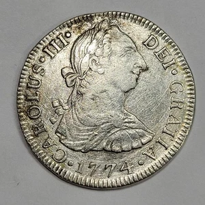 1774 Mo Mexico Silver 2 Reales Spanish UNC/AU Detail Corrosion Scarce *K336 - Picture 1 of 2