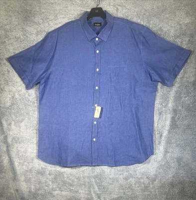 Neiman Marcus NWT 100% Linen Short Sleeve Button-Up Shirt Men's XXL Blue Pocket - Image 1 of 4