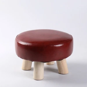 PU Leather Footstools Wood Living Room Bedroom Round Small Poufs New Modern ~ - Picture 1 of 35
