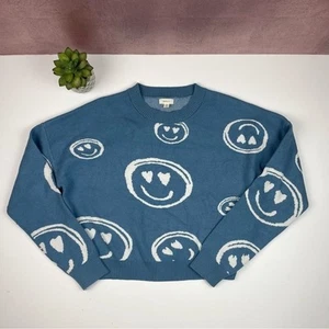 Debut Blue White Smiley Face Long Sleeve Sweater Child Girl Size Medium Knit - Picture 1 of 4