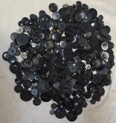 Buttons, Mixed shades & sizes of BLACK, 11 oz bag, good for Sewing and Crafts - Image 1 of 4