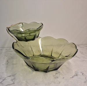 Vintage Anchor Hocking Swedish Modern Avocado Green Glass 3pc. Dip & Chip Party - Picture 1 of 13