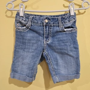 Cherokee Adjustable Waist Stretchy Kids/Girls Blue Jean Shorts Size Medium/7-8 - Picture 1 of 3