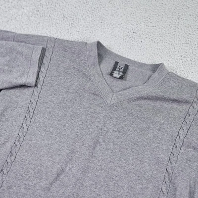 Sweater Mens XL Gray V Neck Long Sleeve Pullover Cable Knit Cotton Blend - Image 1 of 4