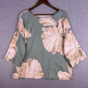 Soft Surroundings Shirt Damen Medium Grün Rosa Leinenmischung Blumen Schlitze Freizeit - Bild 1 von 11