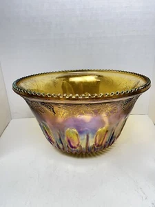 VINTAGE CARNIVAL GLASS LARGE PUNCH BOWL 12" GRAPE MARIGOLD - Bild 1 von 5