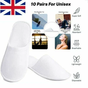 10 Pairs Spa Disposable Slippers Toe Towelling Hotel Guest Travel Unisex Shoes - Picture 1 of 18