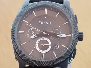 Orologio Cronografo Da Uomo Vintage Stile Militare Pelle Nera Mitragliatrice Fossile-Metallo - Foto 1 di 9
