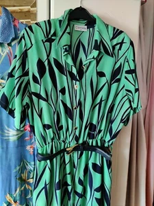verde/azul marino carmelle camisa cintura vestido talla 18, con cinturón y almohadillas - Imagen 1 de 9