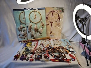 Native American Lot of 21 Beaded Jewelry Dream Catchers Keychains Dolls - Picture 1 of 11