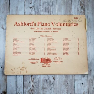 Songbook Ashford’s Piano Voluntaries For Use in Church Services 1916 Lorenz - Picture 1 of 7