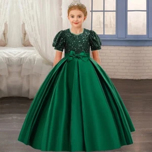 Sequin Girls Dresses Princess Kids Bridesmaid Wedding Birthday Party Prom Gown - Picture 1 of 31