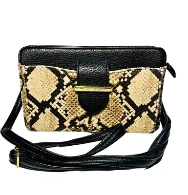 Enzo Angiolini Negro Serpiente Guijarro Imitación Cuero Cartera Bandolera Bolso sin asas Bolso de mano Foto 1 de 4