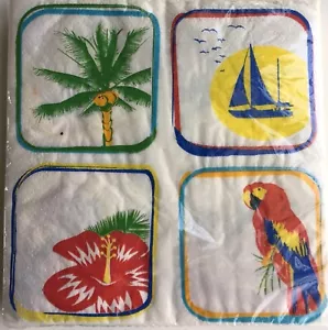 Tropical Paper Luncheon Palm Tree Parrot Sailboat Flower 24 - 2 Ply New Napkins - Picture 1 of 3