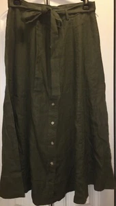 Polo Ralph Lauren Mujer 12 Verde 100% Lino Corbata Falda Bolsillos Botón Frontal Nuevo sin Etiquetas - Imagen 1 de 6
