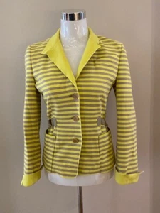 Akris Punto yellow / taupe striped 100% cotton jersey blazer, DE 34 / UK size 8 - Picture 1 of 8