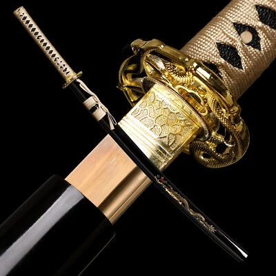 Katana 1095 Acero Alto Carbono Samurai Japonés Espada Afilada Oro Dragón Tema  Foto 1 de 4