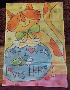 Bandera de jardín AMANTE DE GATOS firmada arte toland - Imagen 1 de 5