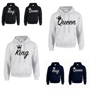 KING QUEEN CROWN 01 HOODIE JUMPER MR MRS valentines day Couple Matching (HOOD) - Picture 1 of 1