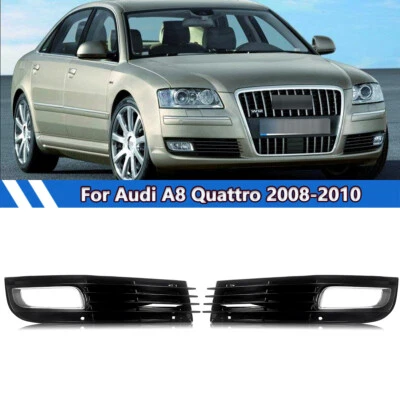 For Audi A8 D3 2008-2010 Front Fog Light Grill Fog Lamp Cover Pair Glossy Black Foto 1 de 4
